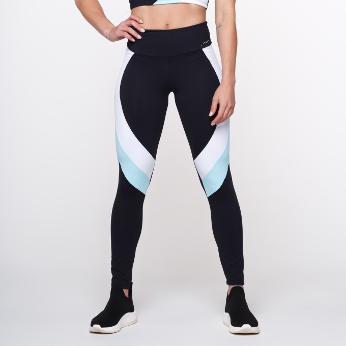 Calça Legging Suplex Recorte Preto, Branco e Azul BB