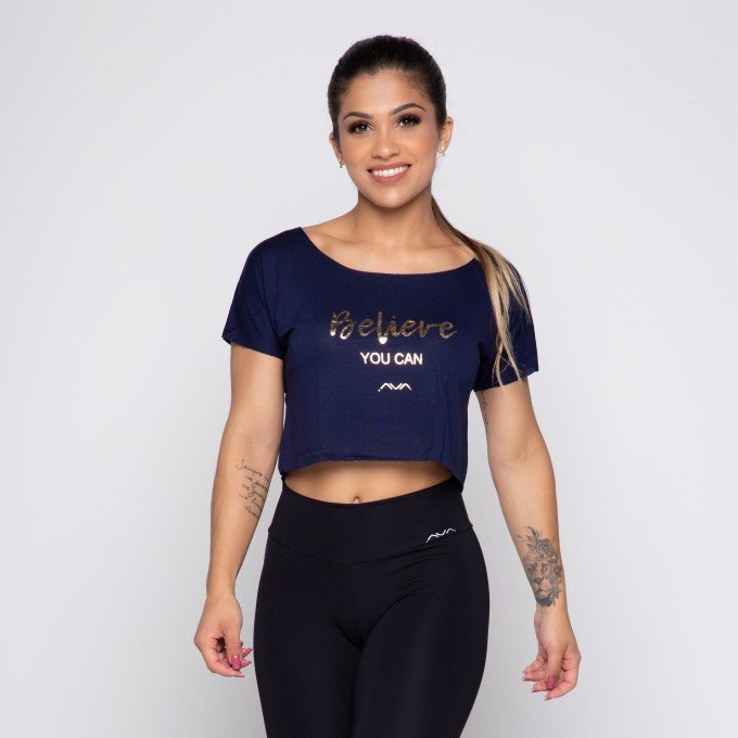 Cropped Fitness Marinho BELIEVE YOU CAN